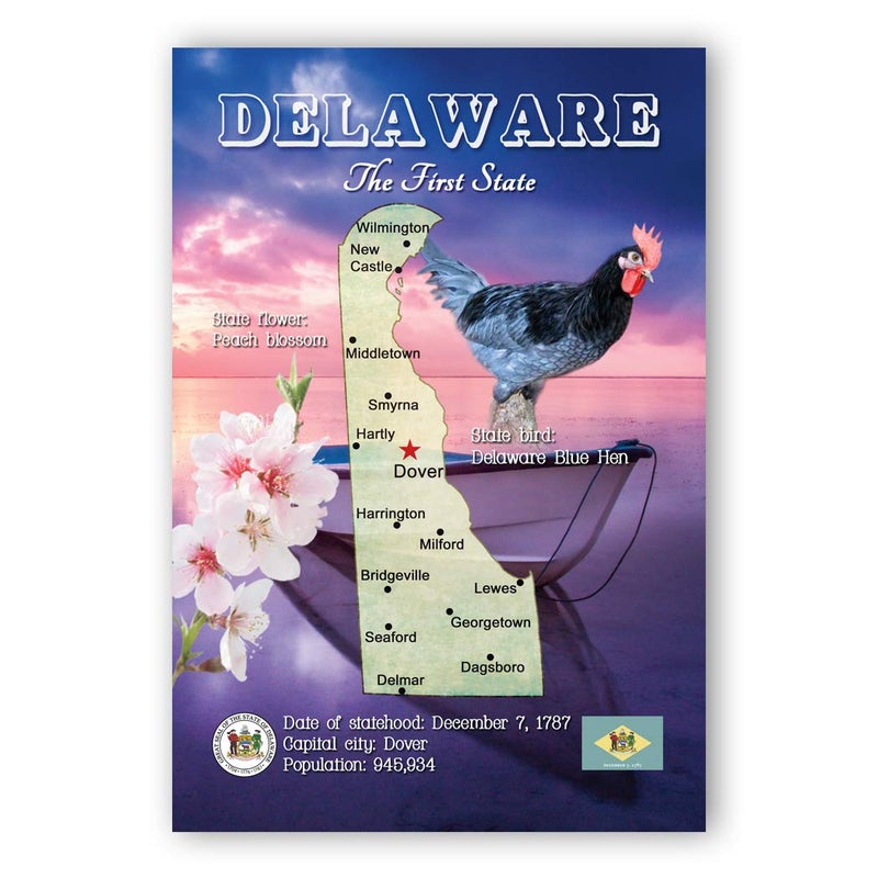 Postcard Fair DELAWARE MAP postcard set of 20 identical postcards. DE state map post cards. Made in USA. - Image 1